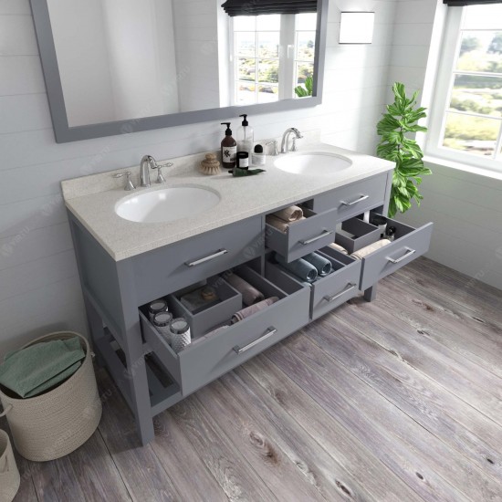 Caroline Estate 60" Double Bath Vanity in Gray with White Quartz Top and Round Sinks with Polished Chrome Faucets and Mirror