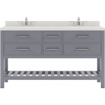 Caroline Estate 60" Double Bath Vanity in Gray with White Quartz Top and Round Sinks