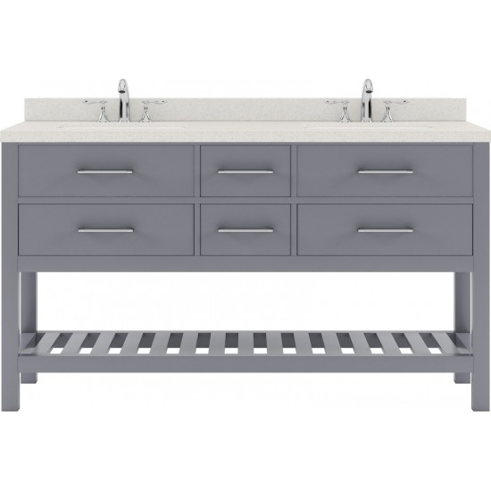 Caroline Estate 60" Double Bath Vanity in Gray with White Quartz Top and Round Sinks