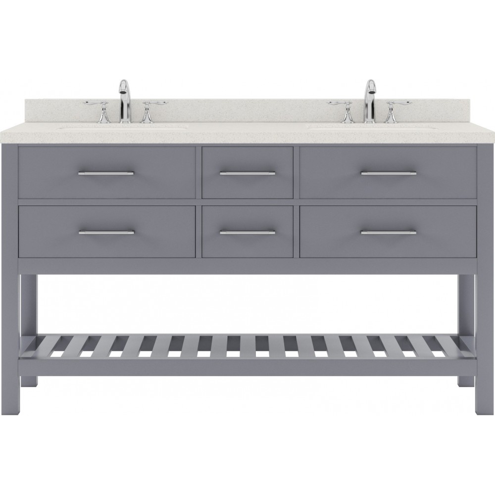 Caroline Estate 60" Double Bath Vanity in Gray with White Quartz Top and Round Sinks