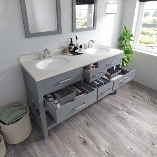 Caroline Estate 60" Double Bath Vanity in Gray with White Quartz Top and Round Sinks