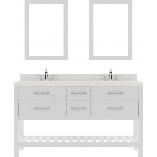 Caroline Estate 60" Double Bath Vanity in White with White Quartz Top and Round Sinks and Matching Mirrors