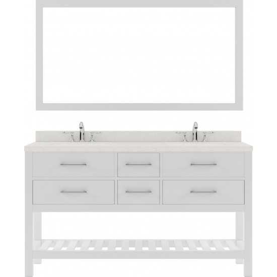 Caroline Estate 60" Double Bath Vanity in White with White Quartz Top and Round Sinks and Matching Mirror