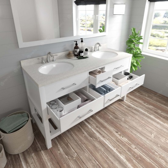 Caroline Estate 60" Double Bath Vanity in White with White Quartz Top and Round Sinks and Matching Mirror