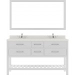 Caroline Estate 60" Double Bath Vanity in White with White Quartz Top and Round Sinks with Brushed Nickel Faucets and Mirror