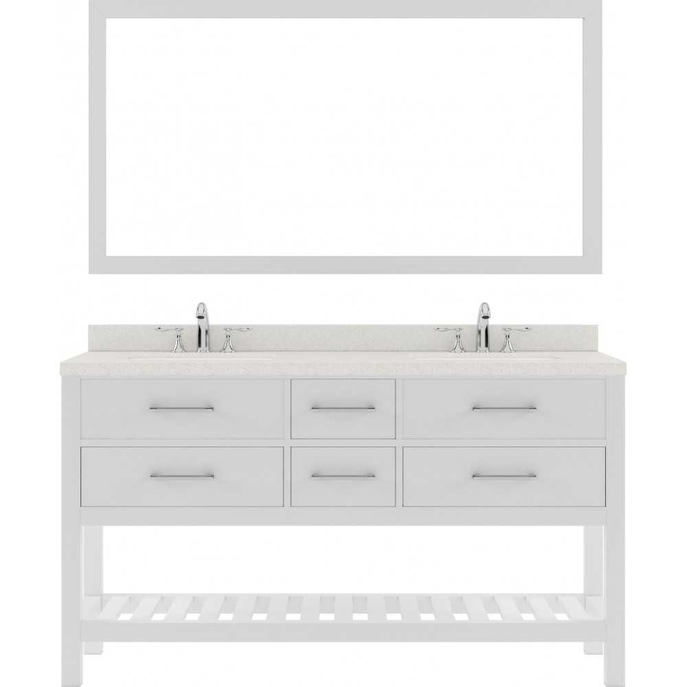 Caroline Estate 60" Double Bath Vanity in White with White Quartz Top and Round Sinks with Brushed Nickel Faucets and Mirror