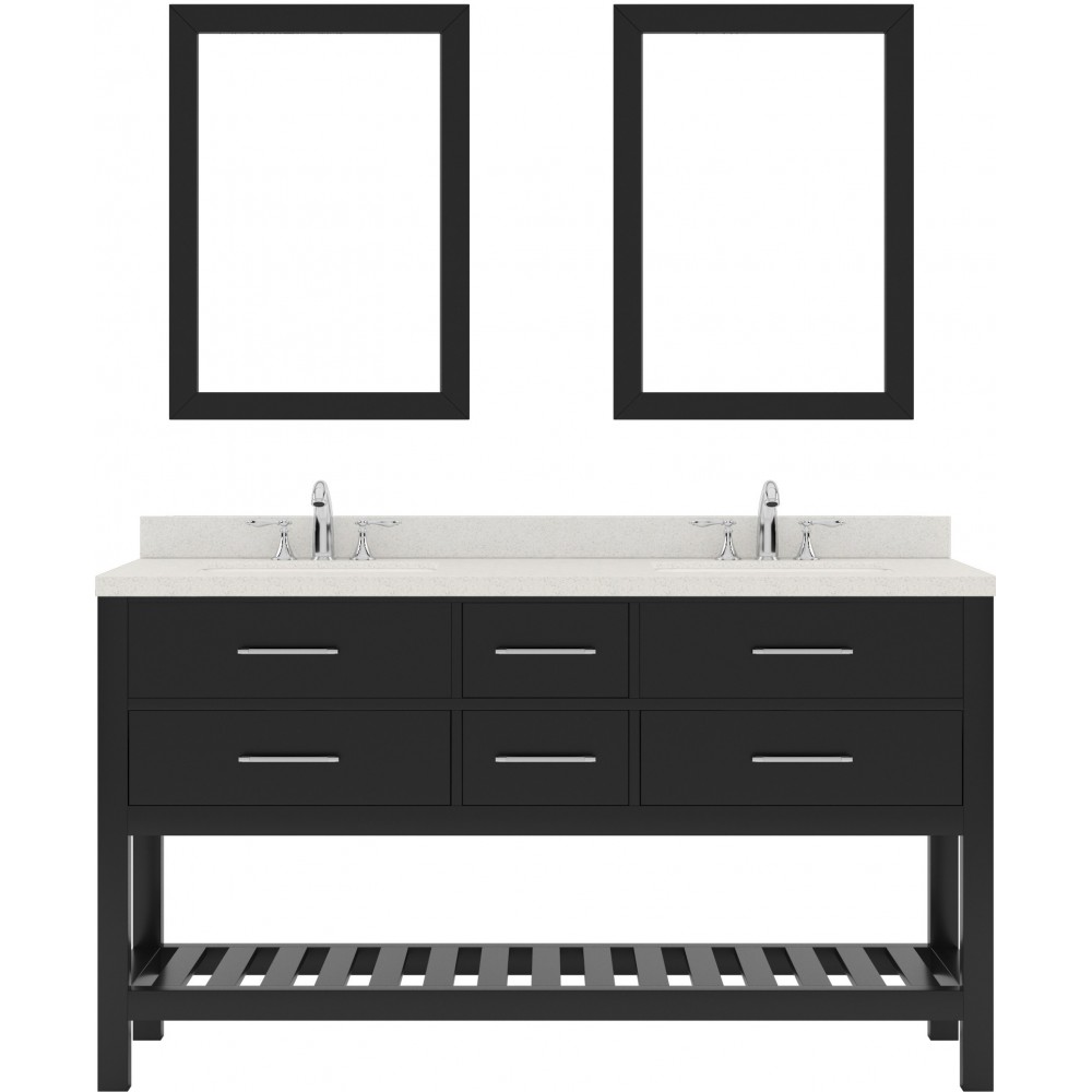 Caroline Estate 60" Double Bath Vanity in Espresso with White Quartz Top and Square Sinks and Matching Mirrors
