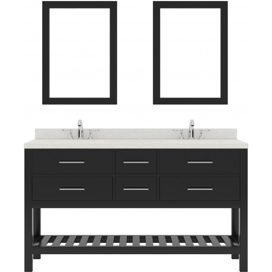 Caroline Estate 60" Double Vanity in Espresso with White Quartz Top and Square Sinks with Brushed Nickel Faucets and Mirrors