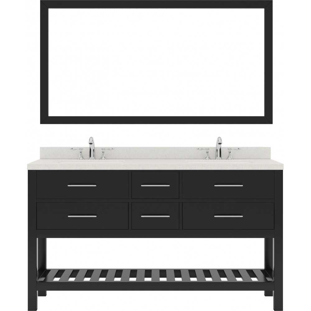 Caroline Estate 60" Double Bath Vanity in Espresso with White Quartz Top with Brushed Nickel Faucets and Matching Mirror