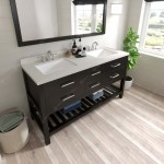 Caroline Estate 60" Double Bath Vanity in Espresso with White Quartz Top with Brushed Nickel Faucets and Matching Mirror