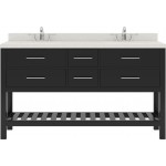 Caroline Estate 60" Double Bath Vanity in Espresso with White Quartz Top and Square Sinks