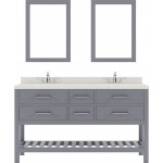 Caroline Estate 60" Double Bath Vanity in Gray with White Quartz Top and Square Sinks and Matching Mirrors