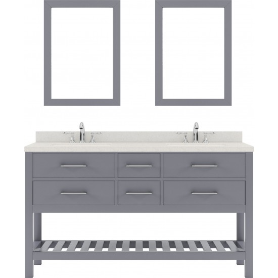 Caroline Estate 60" Double Bath Vanity in Gray with White Quartz Top and Square Sinks and Matching Mirrors