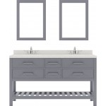 Caroline Estate 60" Double Bath Vanity in Gray with White Quartz Top and Square Sinks with Brushed Nickel Faucets and Mirrors