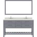 Caroline Estate 60" Double Bath Vanity in Gray with White Quartz Top with Brushed Nickel Faucets and Matching Mirror