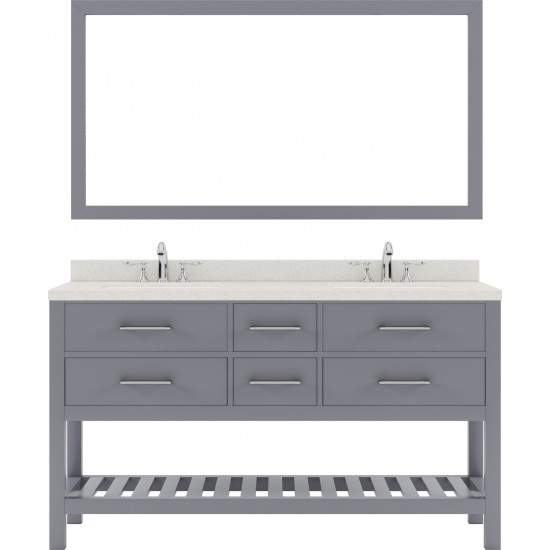 Caroline Estate 60" Double Bath Vanity in Gray with White Quartz Top with Polished Chrome Faucets and Matching Mirror