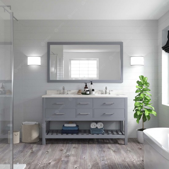 Caroline Estate 60" Double Bath Vanity in Gray with White Quartz Top with Polished Chrome Faucets and Matching Mirror