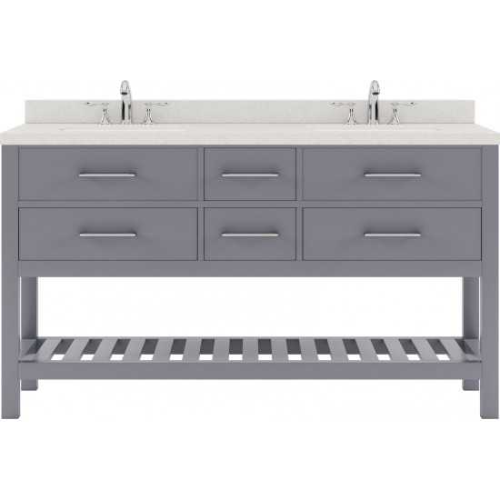 Caroline Estate 60" Double Bath Vanity in Gray with White Quartz Top and Square Sinks