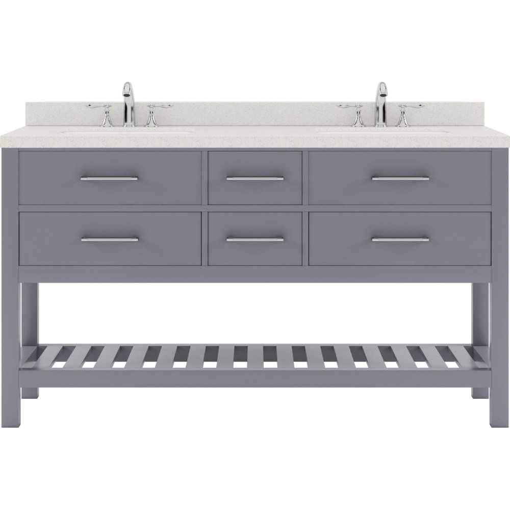 Caroline Estate 60" Double Bath Vanity in Gray with White Quartz Top and Square Sinks