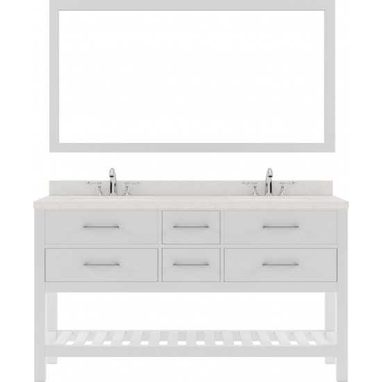 Caroline Estate 60" Double Bath Vanity in White with White Quartz Top and Matching Mirror