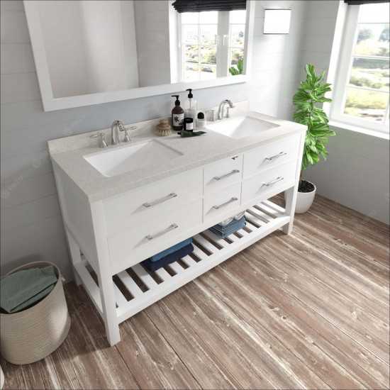 Caroline Estate 60" Double Bath Vanity in White with White Quartz Top and Matching Mirror