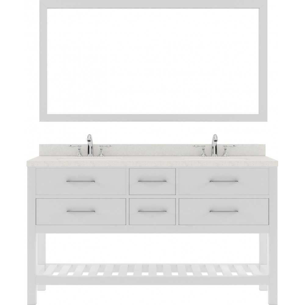 Caroline Estate 60" Double Bath Vanity in White with White Quartz Top with Brushed Nickel Faucets and Matching Mirror