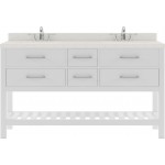 Caroline Estate 60" Double Bath Vanity in White with White Quartz Top and Square Sinks