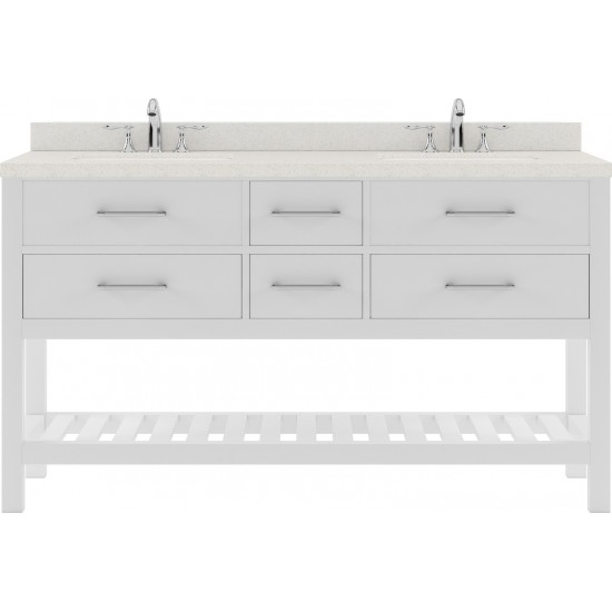 Caroline Estate 60" Double Bath Vanity in White with White Quartz Top and Square Sinks