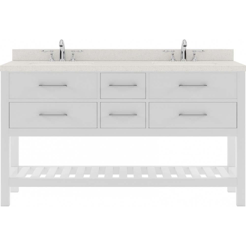 Caroline Estate 60" Double Bath Vanity in White with White Quartz Top and Square Sinks