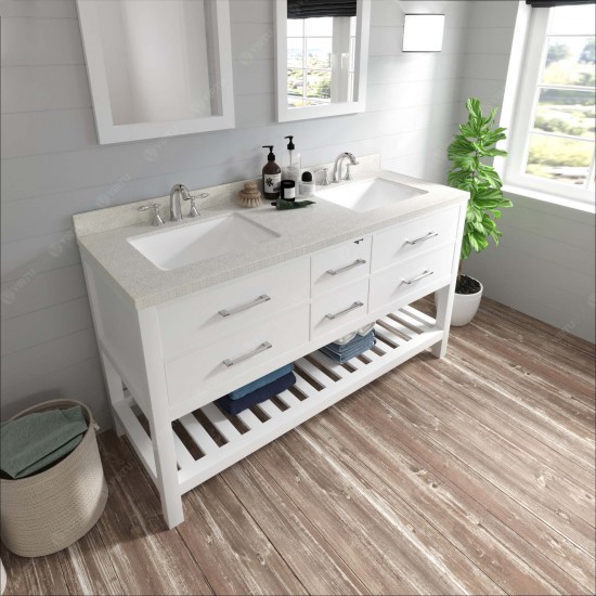 Caroline Estate 60" Double Bath Vanity in White with White Quartz Top and Square Sinks