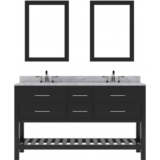 Caroline Estate 60" Double Bath Vanity in Espresso with White Marble Top and Round Sinks and Matching Mirrors