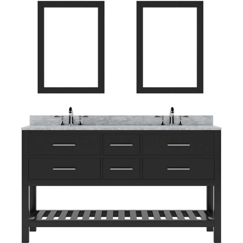 Caroline Estate 60" Double Bath Vanity in Espresso with White Marble Top and Round Sinks and Matching Mirrors