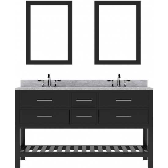 Caroline Estate 60" Double Bath Vanity in Espresso with White Marble Top and Round Sinks with Brushed Nickel Faucets and Mirr