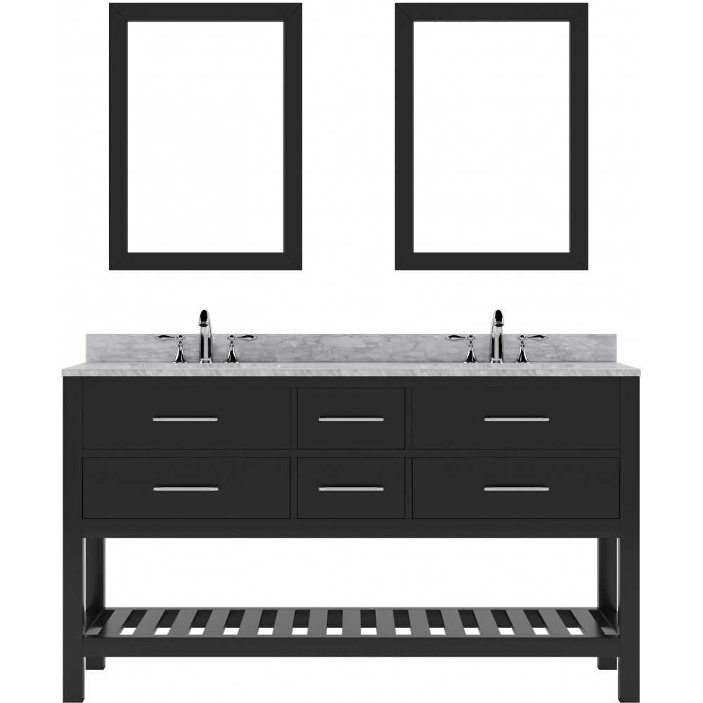 Caroline Estate 60" Double Bath Vanity in Espresso with White Marble Top and Round Sinks with Brushed Nickel Faucets and Mirr