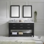 Caroline Estate 60" Double Bath Vanity in Espresso with White Marble Top and Round Sinks with Brushed Nickel Faucets and Mirr