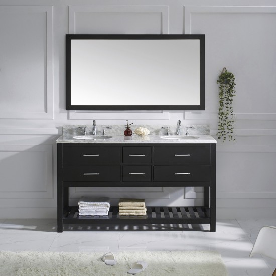 Caroline Estate 60" Double Bath Vanity in Espresso with White Marble Top and Round Sinks and Matching Mirror