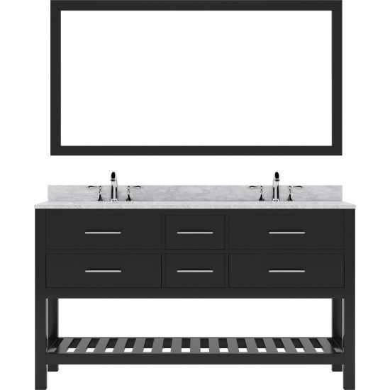 Caroline Estate 60" Double Bath Vanity in Espresso with White Marble Top and Round Sinks with Brushed Nickel Faucets and Mirr