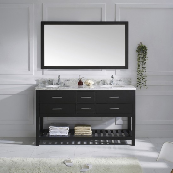 Caroline Estate 60" Double Bath Vanity in Espresso with White Marble Top and Round Sinks with Brushed Nickel Faucets and Mirr