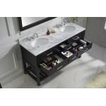 Caroline Estate 60" Double Bath Vanity in Espresso with White Marble Top and Round Sinks with Brushed Nickel Faucets and Mirr