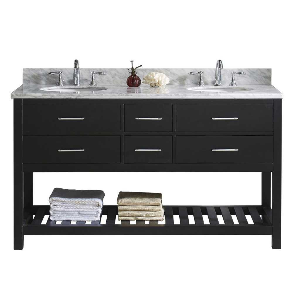 Caroline Estate 60" Double Bath Vanity in Espresso with White Marble Top and Round Sinks