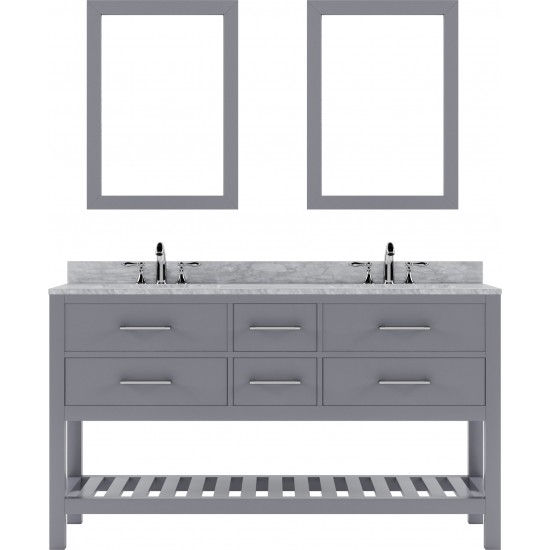 Caroline Estate 60" Double Bath Vanity in Gray with White Marble Top and Round Sinks and Matching Mirrors