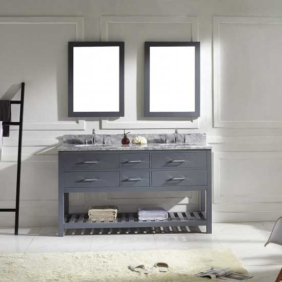 Caroline Estate 60" Double Bath Vanity in Gray with White Marble Top and Round Sinks and Matching Mirrors