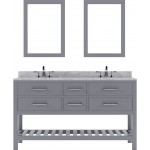 Caroline Estate 60" Double Bath Vanity in Gray with White Marble Top and Round Sinks with Brushed Nickel Faucets and Mirrors