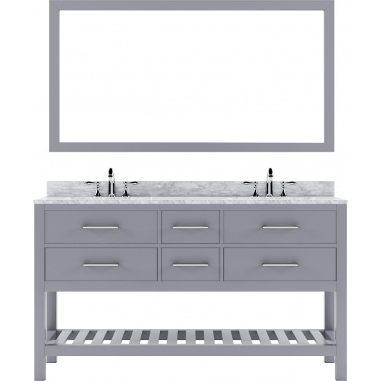 Caroline Estate 60" Double Bath Vanity in Gray with White Marble Top and Round Sinks and Matching Mirror