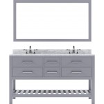 Caroline Estate 60" Double Bath Vanity in Gray with White Marble Top and Round Sinks with Brushed Nickel Faucets and Mirror