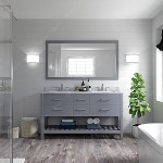 Caroline Estate 60" Double Bath Vanity in Gray with White Marble Top and Round Sinks with Polished Chrome Faucets and Mirror