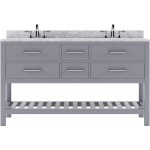 Caroline Estate 60" Double Bath Vanity in Gray with White Marble Top and Round Sinks