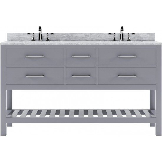 Caroline Estate 60" Double Bath Vanity in Gray with White Marble Top and Round Sinks