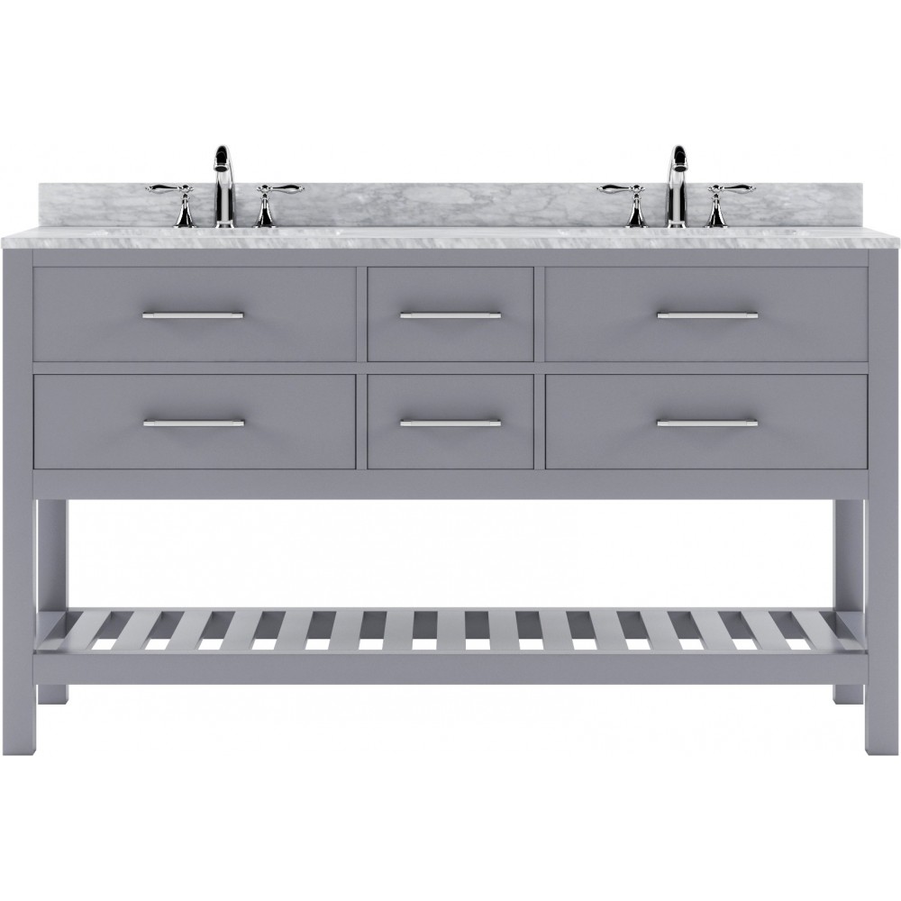 Caroline Estate 60" Double Bath Vanity in Gray with White Marble Top and Round Sinks