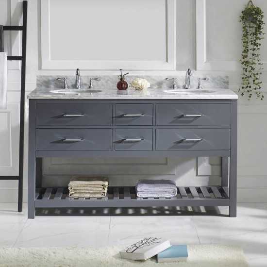 Caroline Estate 60" Double Bath Vanity in Gray with White Marble Top and Round Sinks